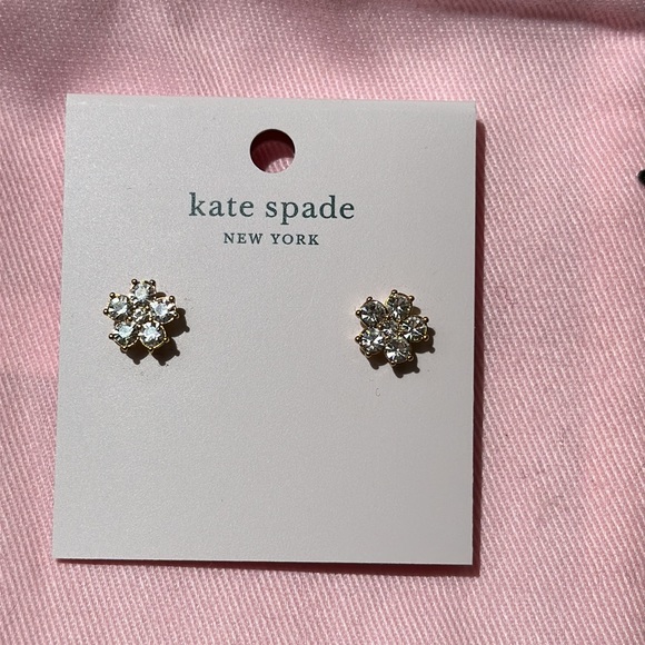 Kate Spade Earrings rhinestone flower clear/gold NWT - Picture 2 of 6